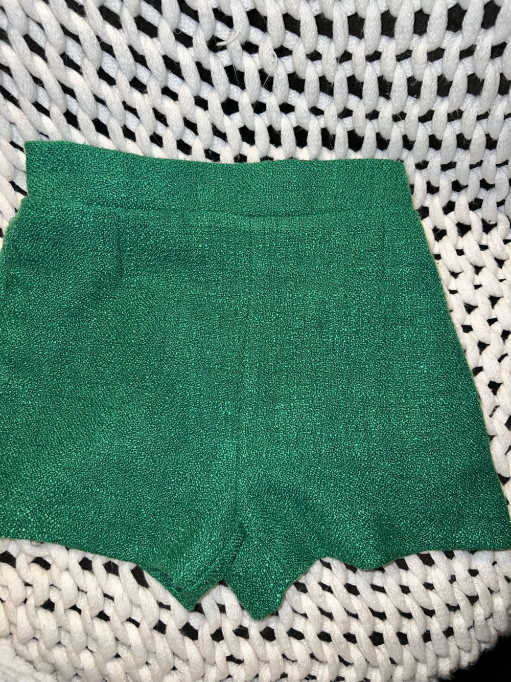 Tweed Knit High-Waist Green Women's Shorts